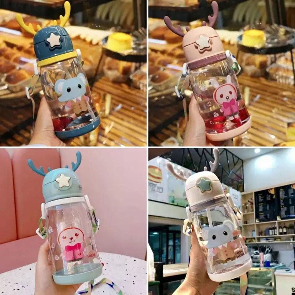 Antler Sipper Water Bottle, Children Portable School Drinking Bottle, 600ml Cartoon Printed Water Bottle, Lovely Cute Water Bottle With Straw, Transparent Dust Proof Clear Straw Bottle, Portable Drink Bottle For Outdoor, Kids Water Sippy Cup Antler Sipper Water Bottle, Children Portable School Drinking Bottle, 600ml Cartoon Printed Water Bottle, Lovely Cute Water Bottle With Straw, Transparent Dust Proof Clear Straw Bottle, Portable Drink Bottle For Outdoor, Kids Water Sippy Cup